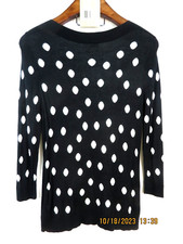 ANN TAYLOR FACTORY SZ L/M 100 Rayon Black White Oval Dots Soft Pullover Sweater