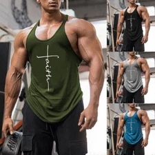 Mens Gym Vest Racerback Bodybuilding Muscle Stringer Plain Tank Top Fitness NEW