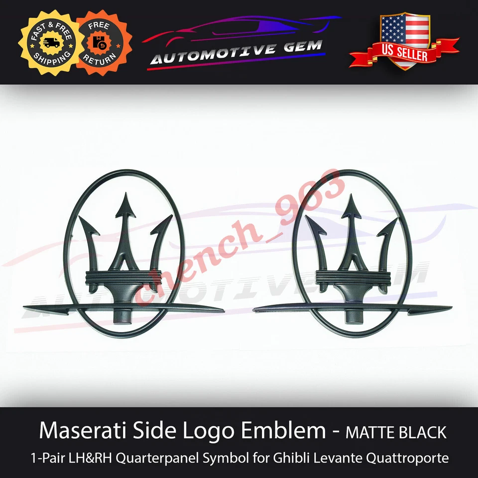 Insignia de cuarto de panel negro mate emblema logotipo lateral Maserati Ghibli Quattroporte Foto 2 de 4