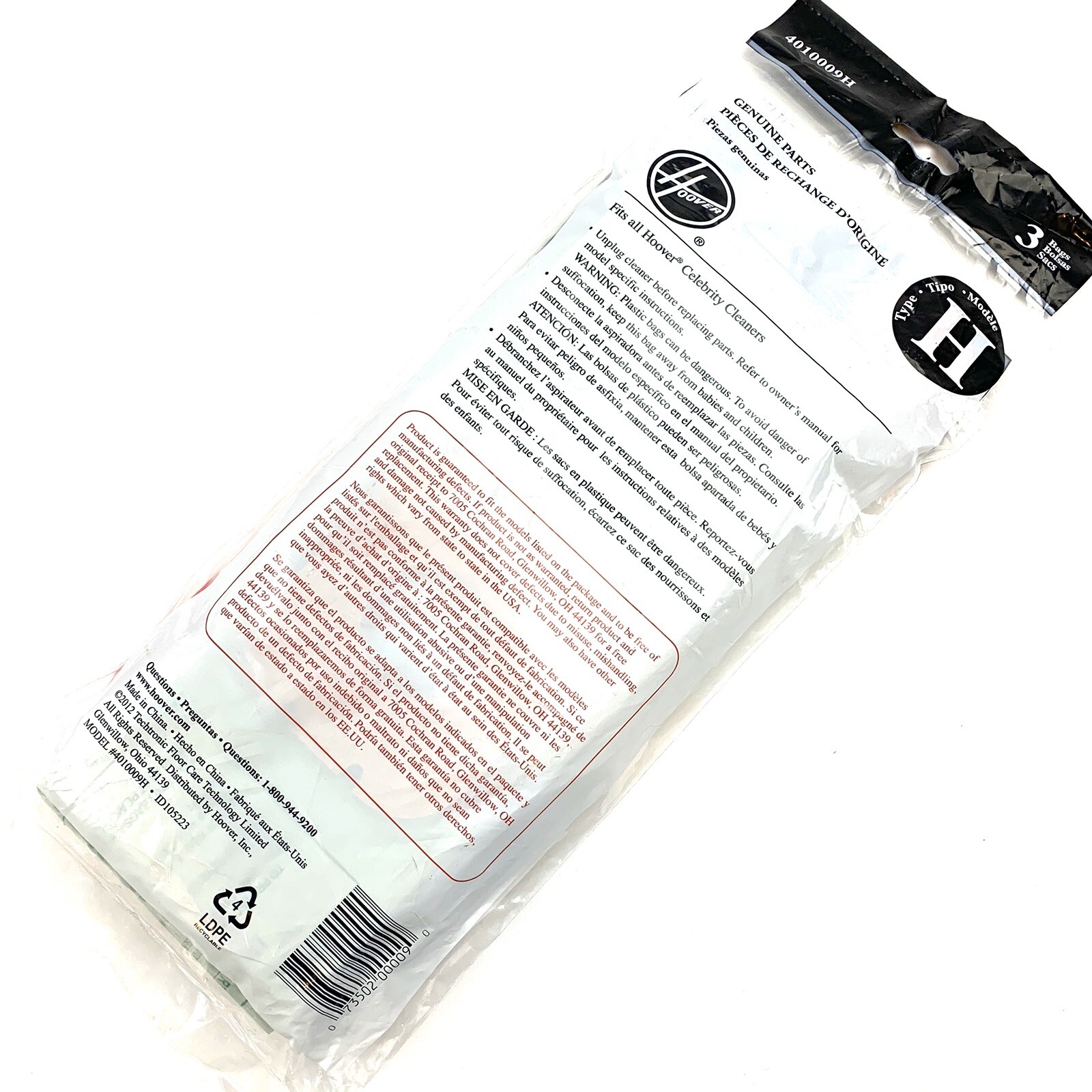 GENUINE HOOVER Type H Vacuum Cleaner Bags Celebrity Canister 3 Pack