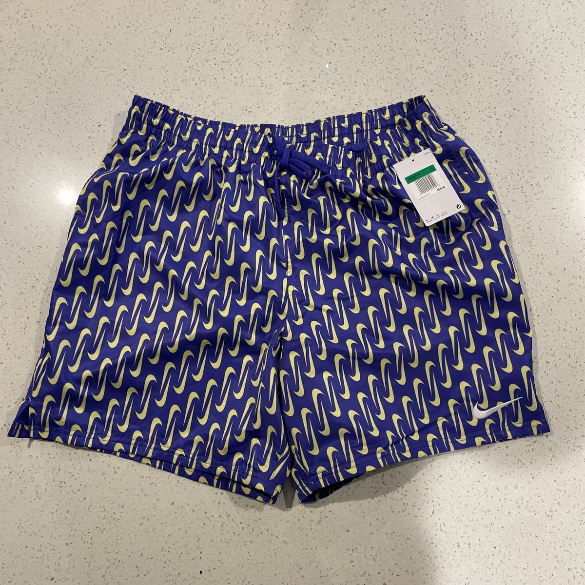 Nike Swim Shorts Mens XL Blue White Logo Swoosh Allover Print