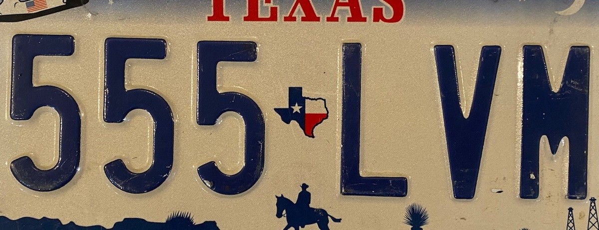 Texas Lone Star TRIPLE Digit 5 555 license plate repeating LVM 555