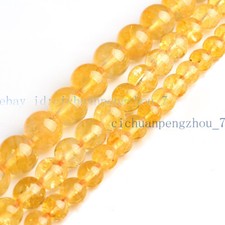 6/8/10mm Genuine Natural Yellow Citrine Quartz Crystal Round Loose Beads 15''