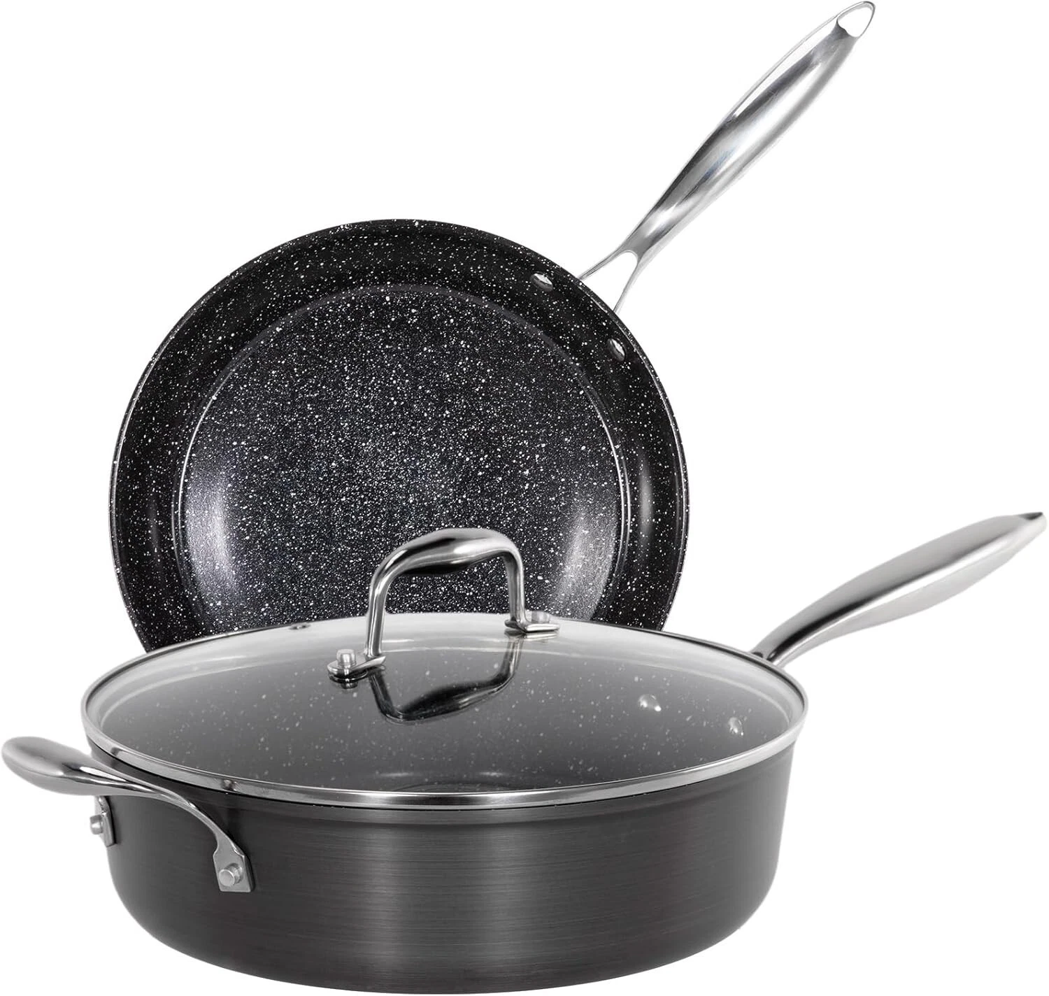3/2 Piece Nonstick Frying Pan Induction Cookware Set Hard Anodized Space-Saving