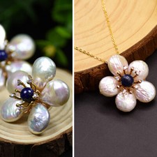 Flower Freshwater Pearl Necklace Pendant Earrings Fashion Women Jewelry Set Gift