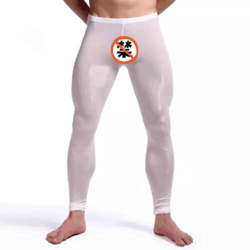 Men Sexy Ice Silk Leggings Sheer See-through Slim Tight Long Johns Trousers - Picture 23 of 33