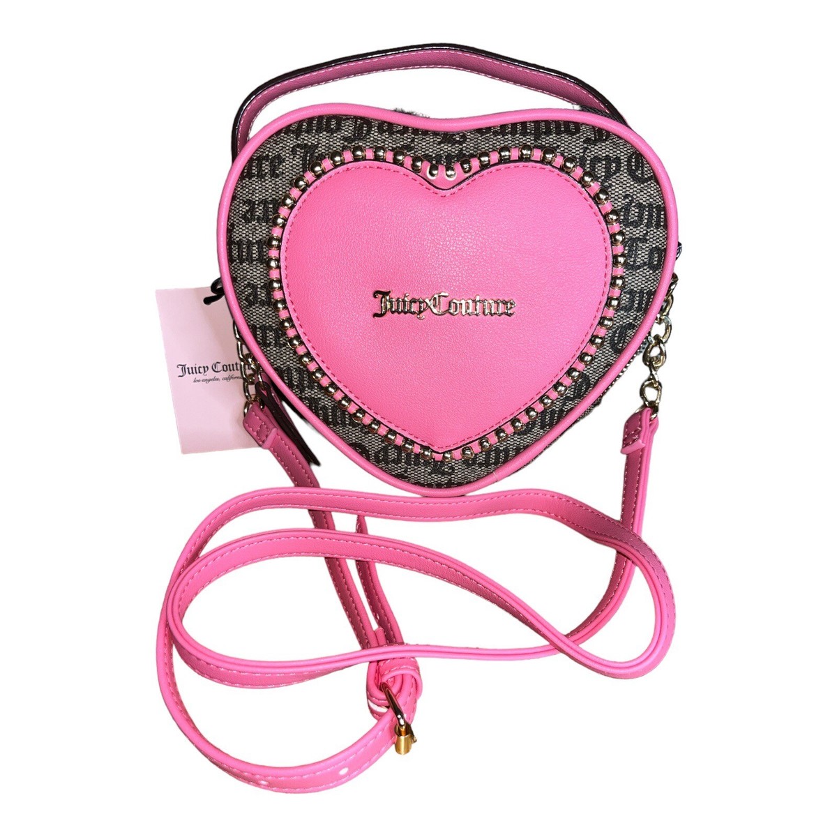 Juicy Couture Love Never Dies Heart Mini Tote Crossbody Brown Pink