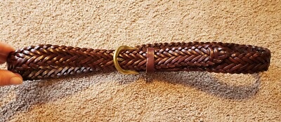 Fossil Brown Leather Braided Belt Unisex Measures 35.5 in  display picture 1