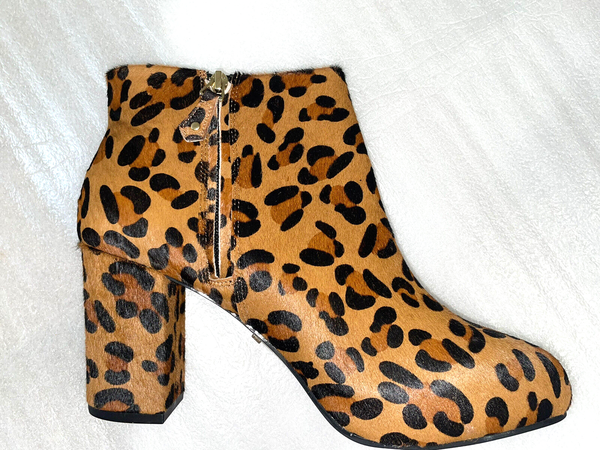 NEW $130 TOPSHOP Miles' Genuine Calf Hair Leopard Print Booties 11