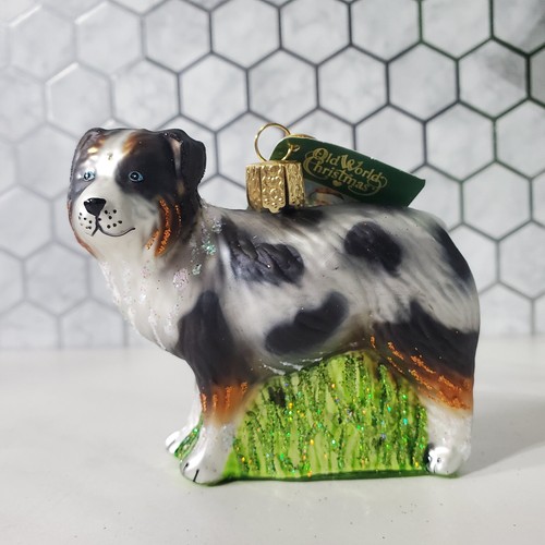 Old World Christmas OWC Australian Shepherd Handblown Christmas Tree Ornament - Picture 3 of 11