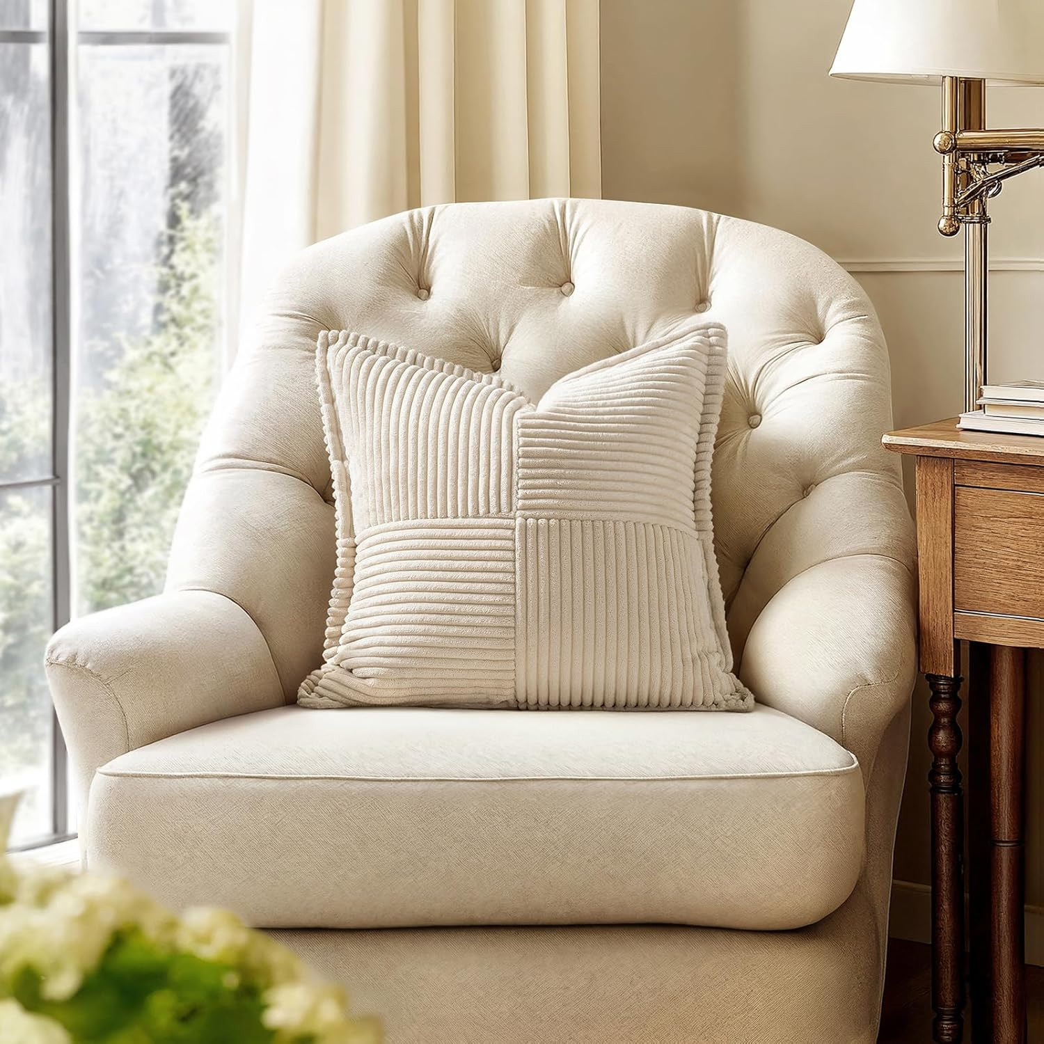 Decorative Throw Pillow Covers for Couch Bed Livingroom 18X18 Inch Set of 2 Beig