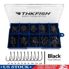 THKFISH 10Sizes 500Pcs Fishing Carbon Steel Hooks Steel Fishing Hooks with Box