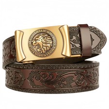 Men Leather Belt Gold Automatic Buckle Cowhide Belts for Men Jeans Waistband