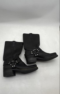 Frye Women's Harness 12R Black Leather Pull On Mid Calf Motorcycle Boots