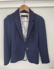 Zara navy blue blazer with a patterned interior lining women's XS