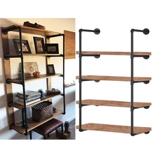 Industrial Wall Mount Iron Pipe Shelf Shelves Shelving Bracket Black Vintage ...