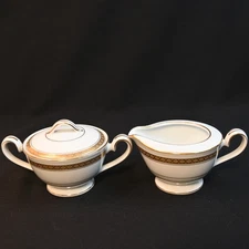 Noritake Creamer Sugar w/Lid Japan 1960-1992 Richmond 6124 Gold Encrusted White