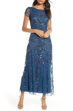 Pisarro Nights Embellished Mesh Gown Sz 4 Deep Petrol