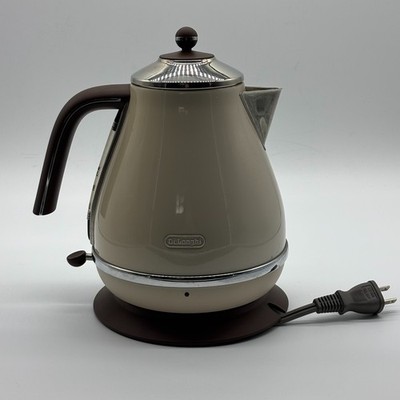 DeLonghi Electric Kettle Beige Brown Retro Style KBOV1200J-BG Tested Working