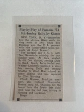 Bobby Thomson Play By Play '51 Rally Giants 1958 Sporting News Baseball Panel