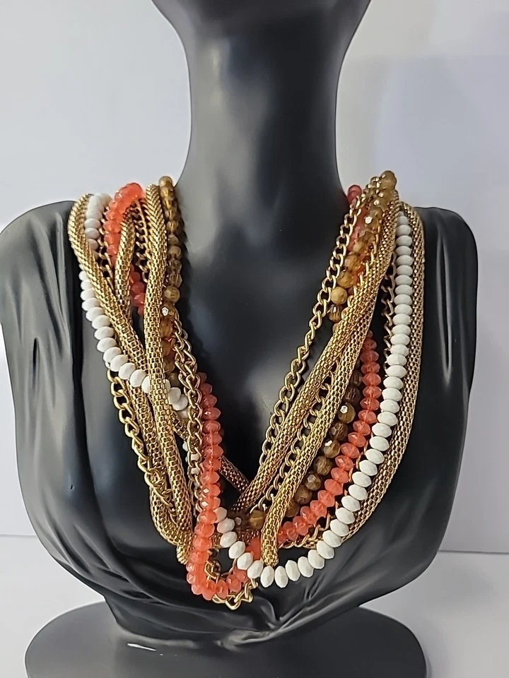 Винтажный NY ожерелье мульти бусы цепочка золотистый красное золото витой - Изображение 2 из 4