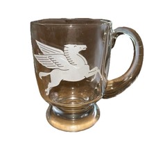 Vintage 1980s MOBIL OIL PEGASUS ETCHED GLASS BEER MUG Exxon ExxonMobil Standard