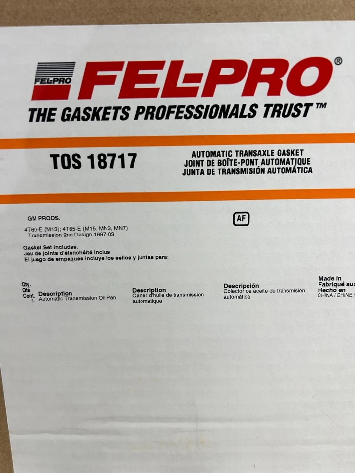 Transmission Oil Pan Gasket Fel-Pro TOS 18717 - Image 2 of 2