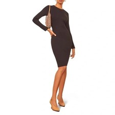 Reformation Wednesday Black Ribbed Knit Mini Dress Long Sleeve Crew Neck XS