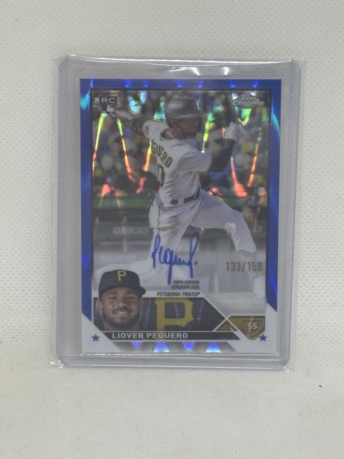 2023 Topps Chrome - Rookie Autographs Liover Peguero Blue RayWave Refractor /150