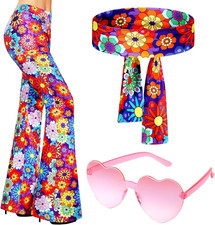 3 Pcs 60S 70S Outfit for Women Hippie Costume Set Disco Flared Pants Groovy Outf