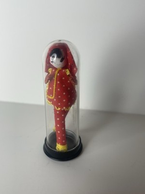 Vintage Miniature Japanese / Chinese Doll in Glass Dome Capsule Trinket
