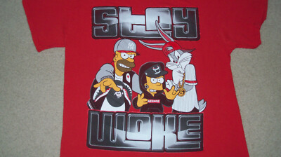 #ad Rapper Bart Simpson Bugs Bunny STAY WOKE Shirt LARGE Hip Hop #staywoke Protest $25.00