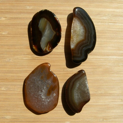 4 Agate & Quartz Geode Slices Cut Polished Brown Crystals Rounded End Cut Stones - Picture 2 of 7
