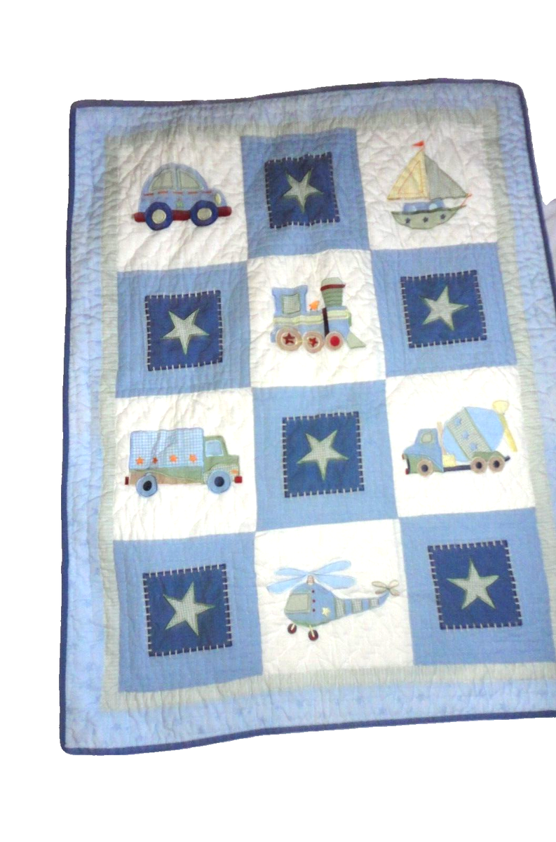TARGET BLUE TRAINS TRUCKS HELICOPTER STARS PATCHWORK (1) BABY