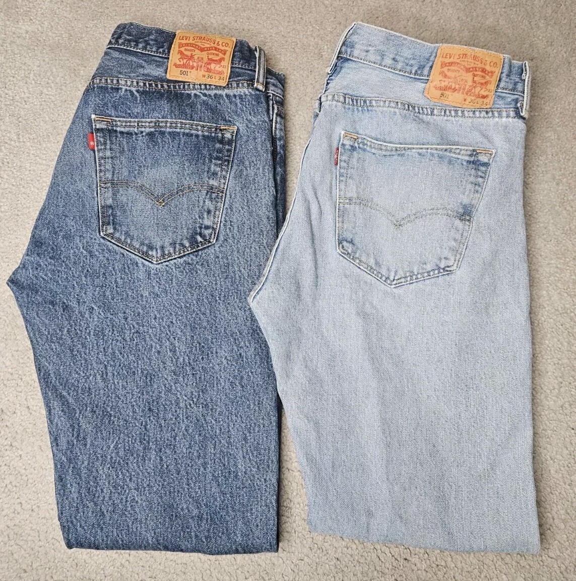 Two Pair 501 Jeans Levi's 36x34 L5155 537303 Button Fly Red Tab