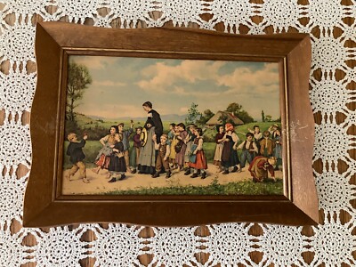 Vintage Albert Anker Wood Framed Print  The Sunday School Walk 