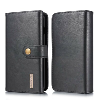 DG.MING Wallet Case für Samsung Galaxy S10 Echt Leder Brief Tasche 2in1 Schwarz