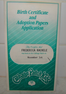 1990 Cabbage Patch Kids Birth Certificate And Adoption Papers Frederica Rachele
