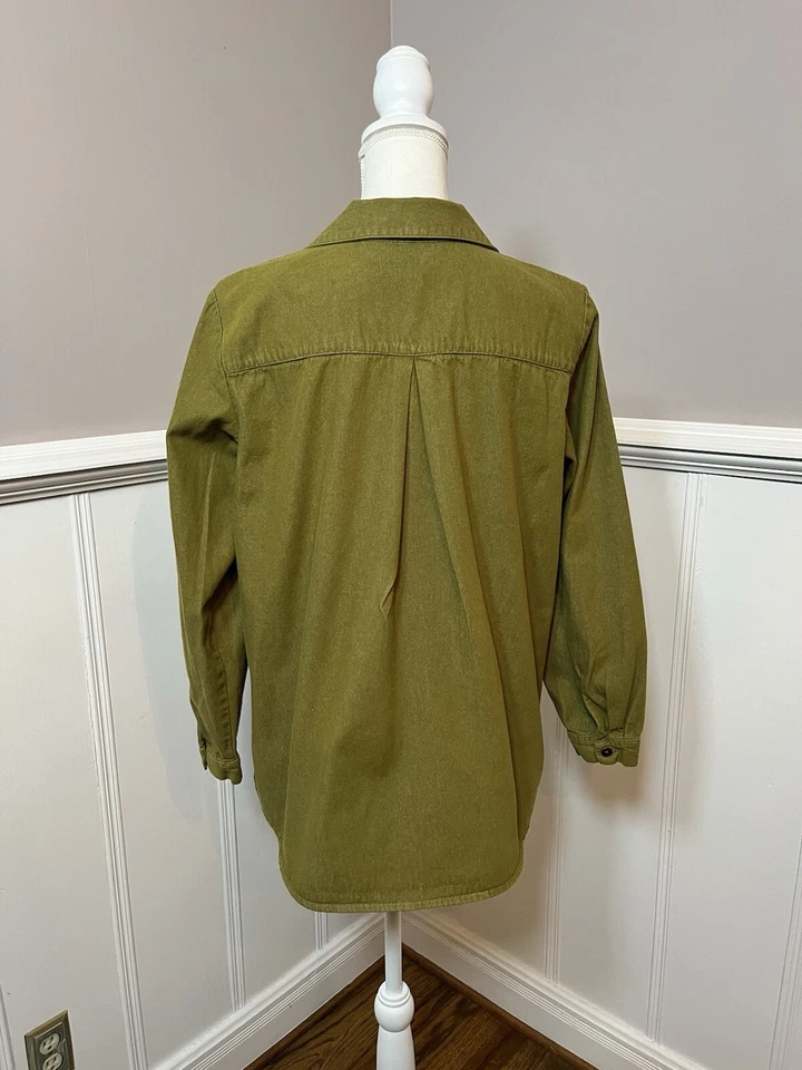 Joan Rivers Olive Green Chambray Cotton Button Up Jacket Shacket Blazer Size M - Image 2 of 4