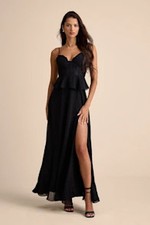 Lulus Women Elegant Silhouette Lace Bustier Peplum Maxi Dress Black Medium