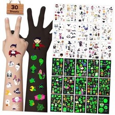 Glow in the Dark Halloween Tattoos for Kids Bulk,30 Sheets,Party Favors