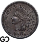 1901 Indian Head Cent Penny, Choice Unc+, Full LIBERTY, Copper
