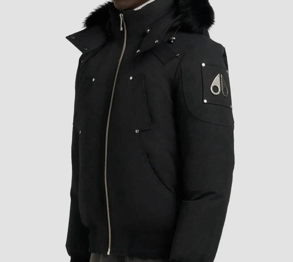Moose Knuckles Ballistic Bomber Down Jacket Fur Trim Hood Full Zip Black M image 9