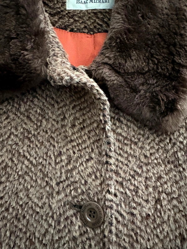 ISAAC MIZRAHI Alpaca Tweed Chincilla Real Fur Collar Coat WOOL MOHAIR Silk Lined