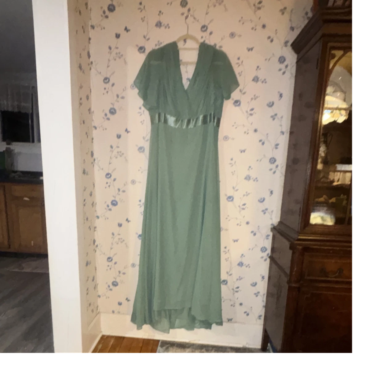 ever pretty sage green bridesmaid dress Mac Duggal, Bronze Embellished Halter Midi Dress #5535, Bottle Green –  Shaide Boutique main image 1