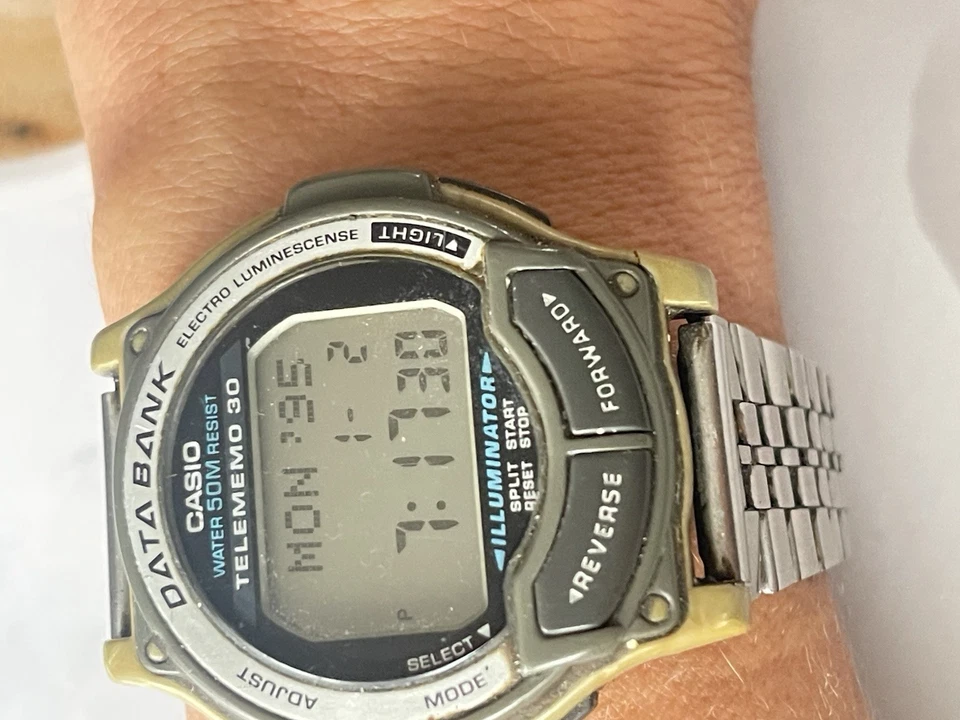 Rare Casio Databank Telememo 30 DB-34H Silver Tone Bracelet 50 M Resist - image 2 of 4