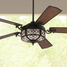 54" Hermitage Rustic Indoor Outdoor Ceiling Fan LED Light Remote Golden Walnut