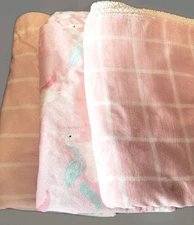 3 Pink Baby Blankets 2 Lila & Jack & 1 Boritar Unicorns Minky Sherpa  Reversable