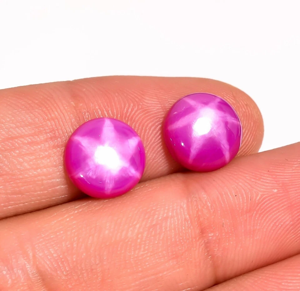 Lab Crated Ruby Star 1 Pair Round Pink Linde Ruby Star Gemstone 8 Ct 10X10X3 mm - Image 2 of 2