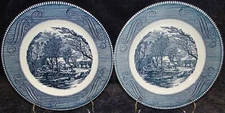 Currier Ives Royal China Old Grist Mill Dinner Plate 10" Set of 2